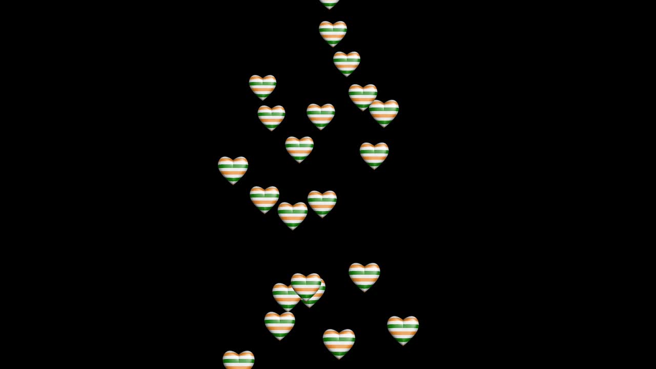 3d 원활한 떠다니는 인도 발 텍스처 된 심장 모양 고립 된 검은색과 분홍색 배경 비디오 편집을 위해.