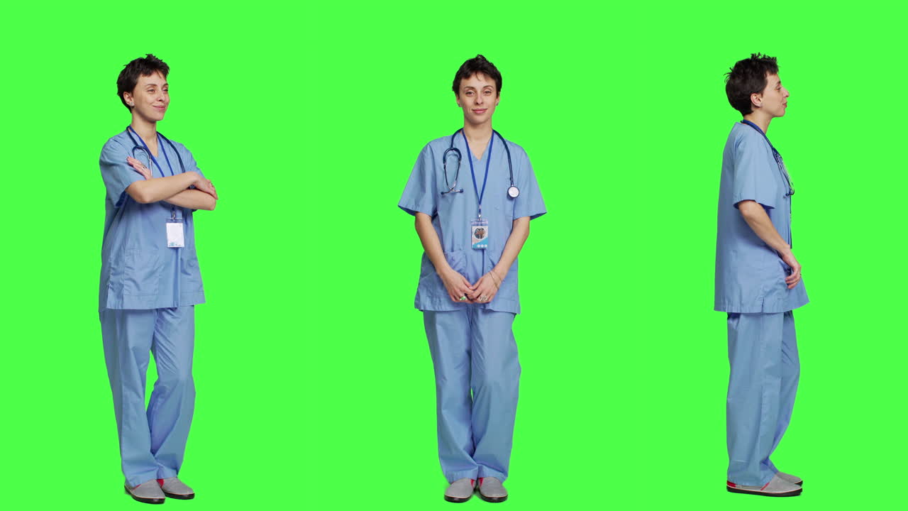 웃고 자신감 있게 포즈를 취하는 의료 보좌관의 초상화