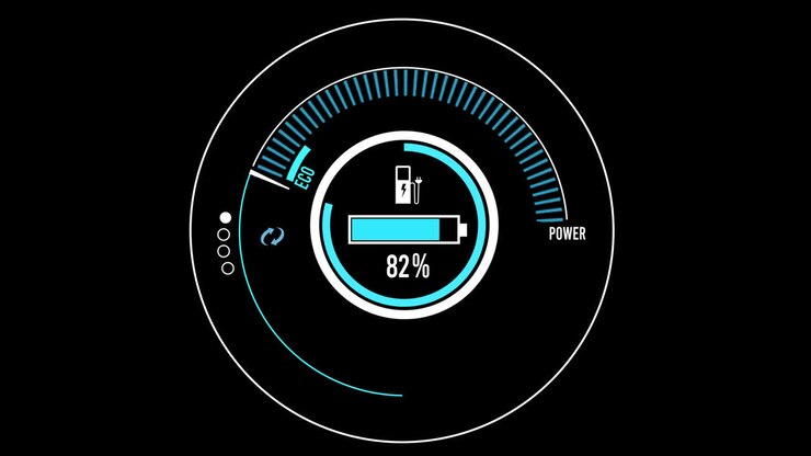 Electric Car Dashboard Display. Electric Car Charging Indicating The Progress Of The Charging