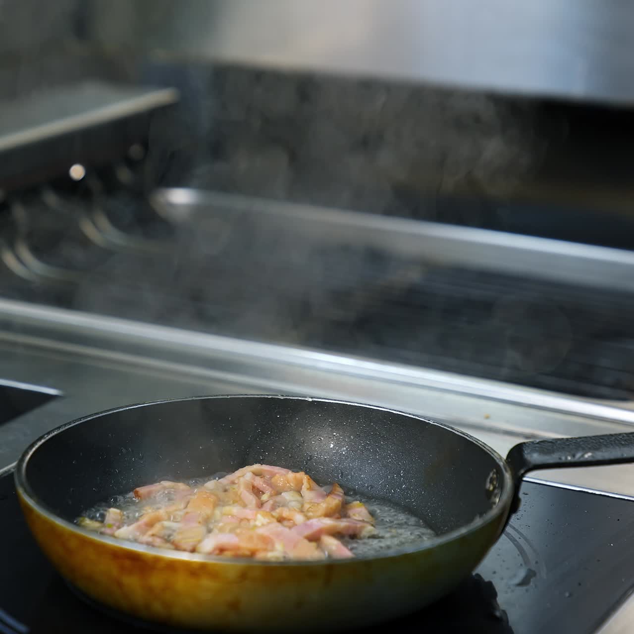 Frying pan at restaurant kitchen
