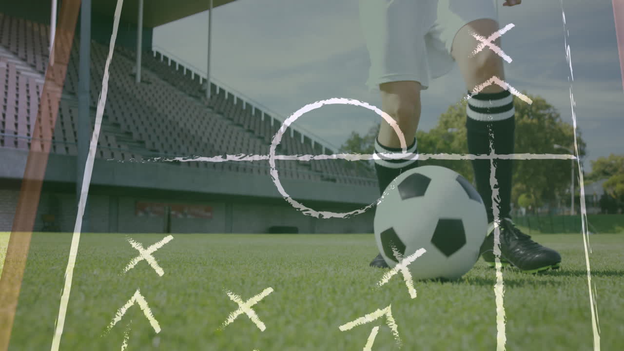 анимация рисунка плана игры над кавказским футболистом