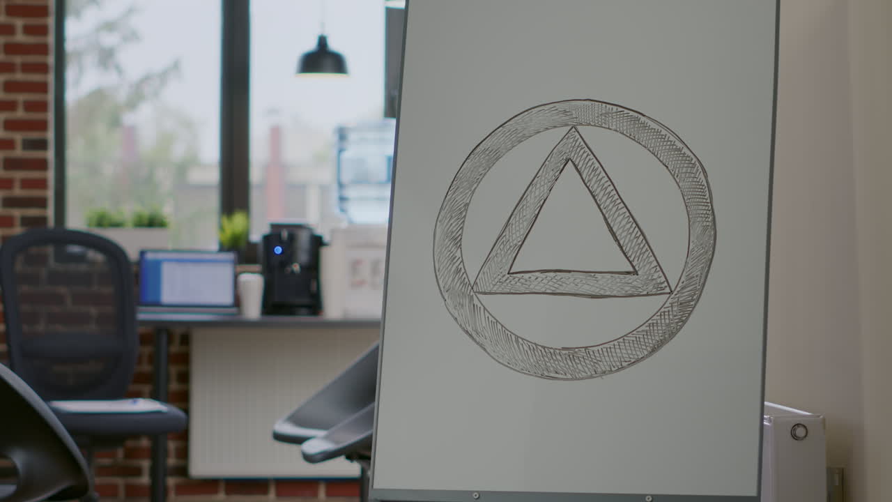 Close up of aa meeting symbol on white board in counseling office