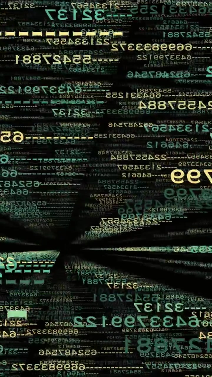Flusso di dati digitali con numeri che scorrono su sfondo scuro