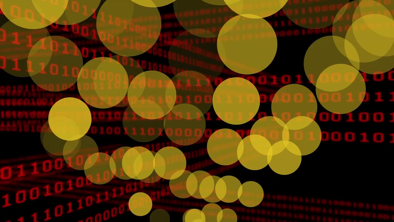 Animation of light spots over data processing on black background