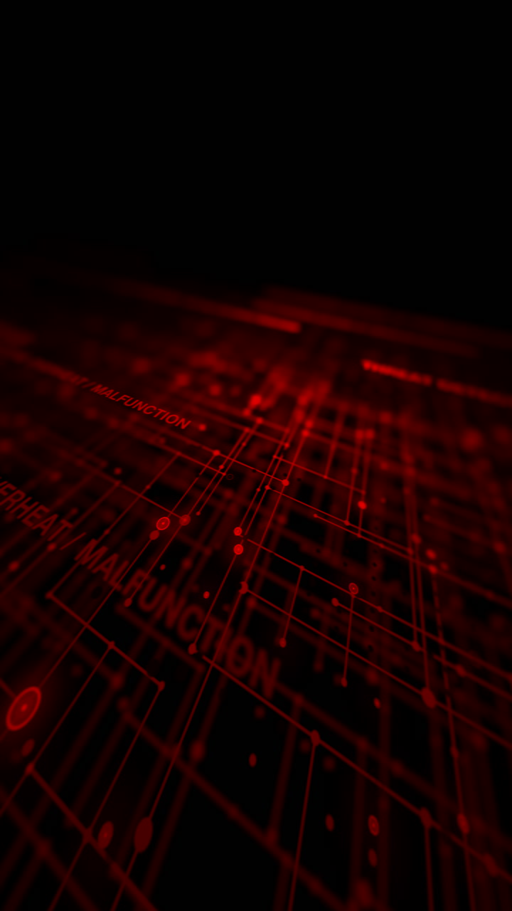 Digital warning interface displays flashing security alerts and data activity on dark background. Ideal for cybersecurity threats, hacking risk visuals, and server monitoring concepts
