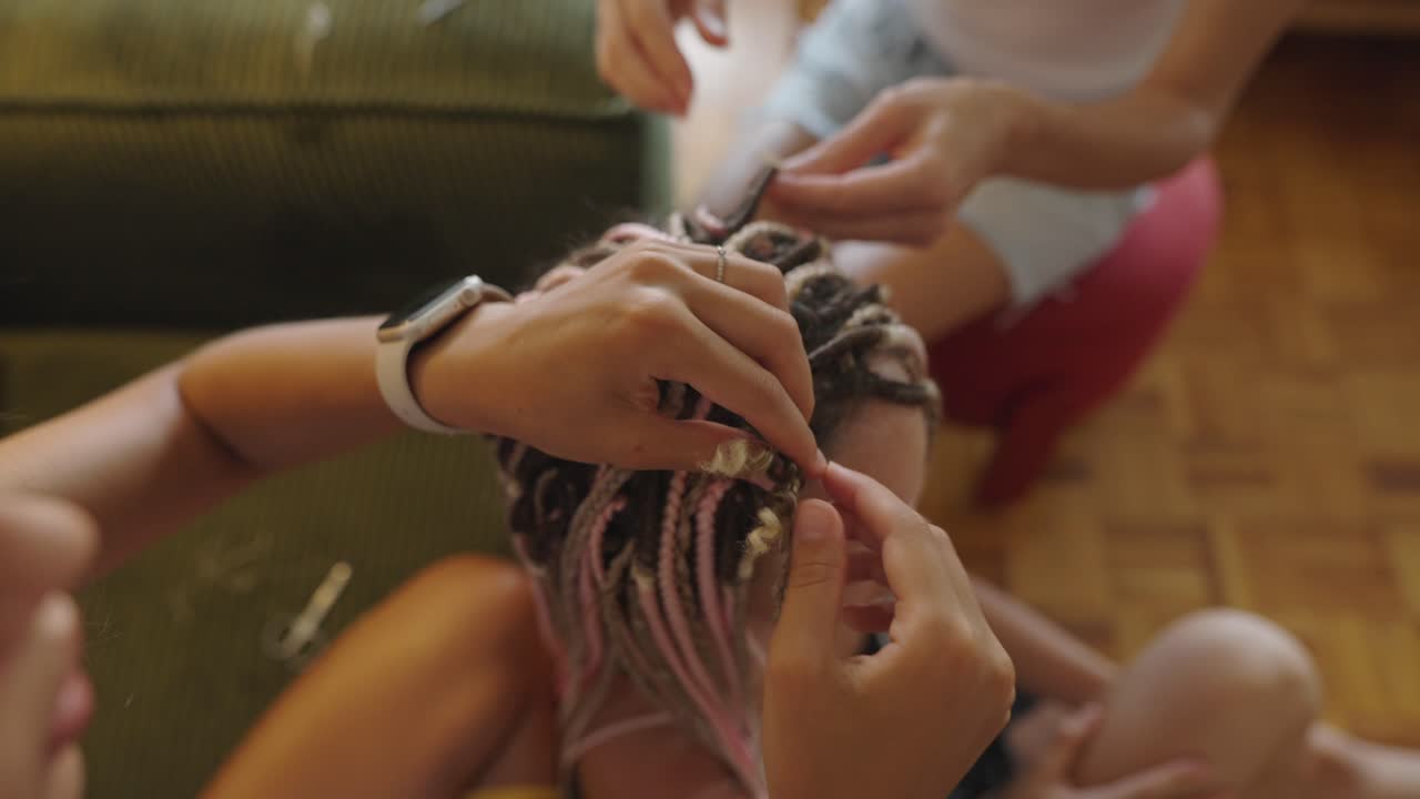 Braiding Hair with Pink Highlights