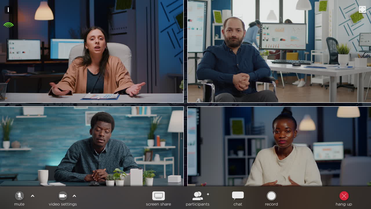 A group of people having an online meeting