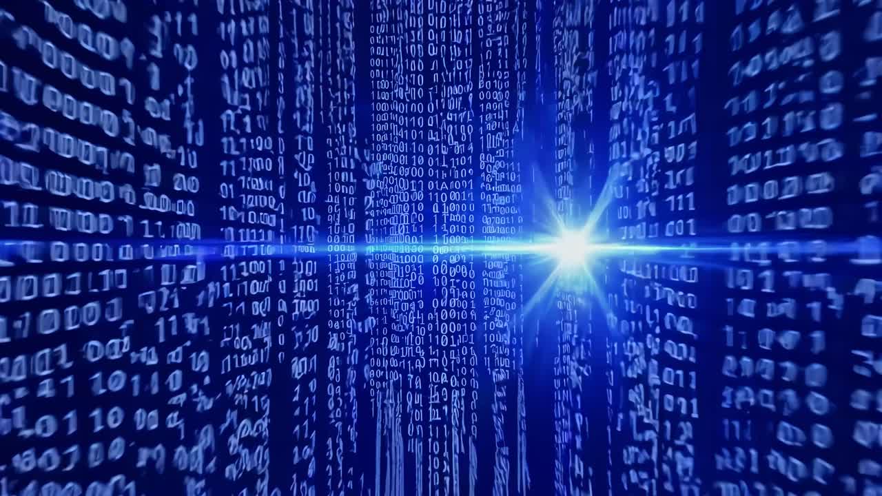 Digital matrix video with binary code streams, shot from a frontal angle