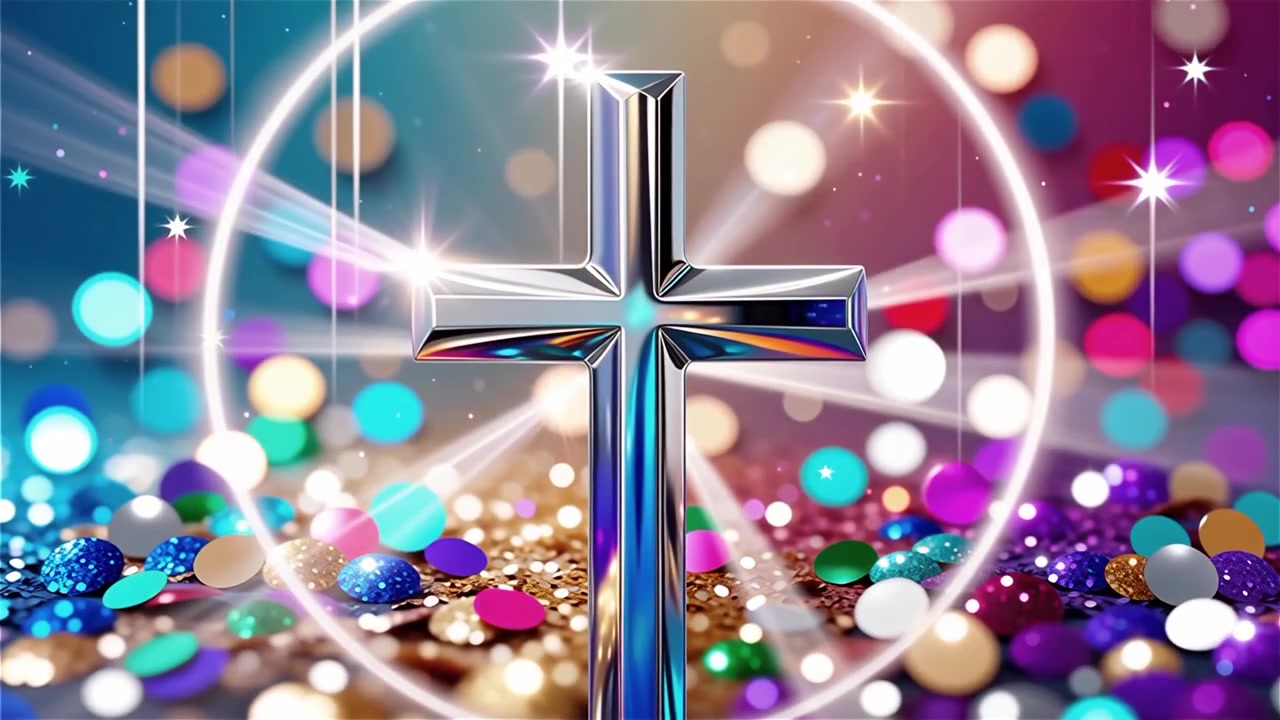 Croce Cristiana Luce Celestiale Sfondo per il Culto.