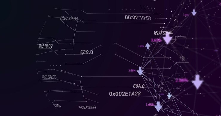 Vertical video: Rotating data globe in dark space showing nodes during pan showing flow with arrows