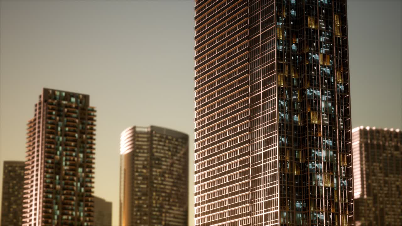 fotografía aérea del atardecer de los rascacielos del centro de negocios