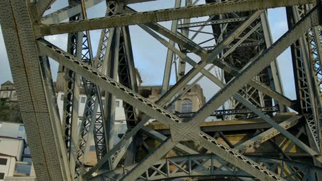 the construction frames of dom luis i bridge in porto, portugal