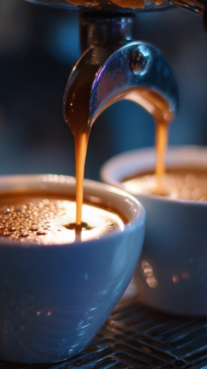 Håndværksmæssig espressobrygning: Rig, fløjlsblød kaffeekstraktion i gang, der fanger essensen af en perfekt morgenkaffe fra friskmalede bønner