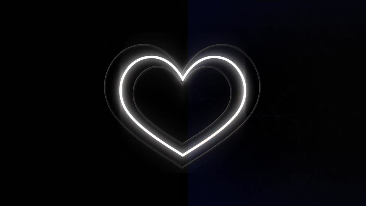 animación de corazón de neón y explosión sobre fondo negro