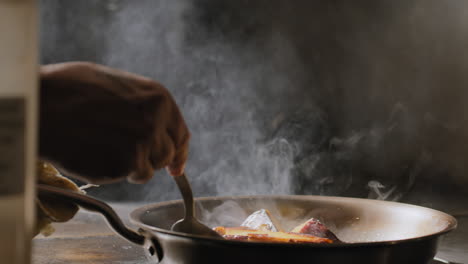 sautéing sweet potatoes in a sweet brown sauce in slow motion