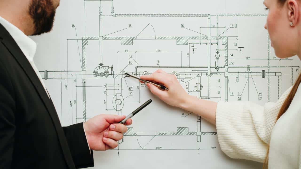 Professionals Collaborating on a Technical Blueprint