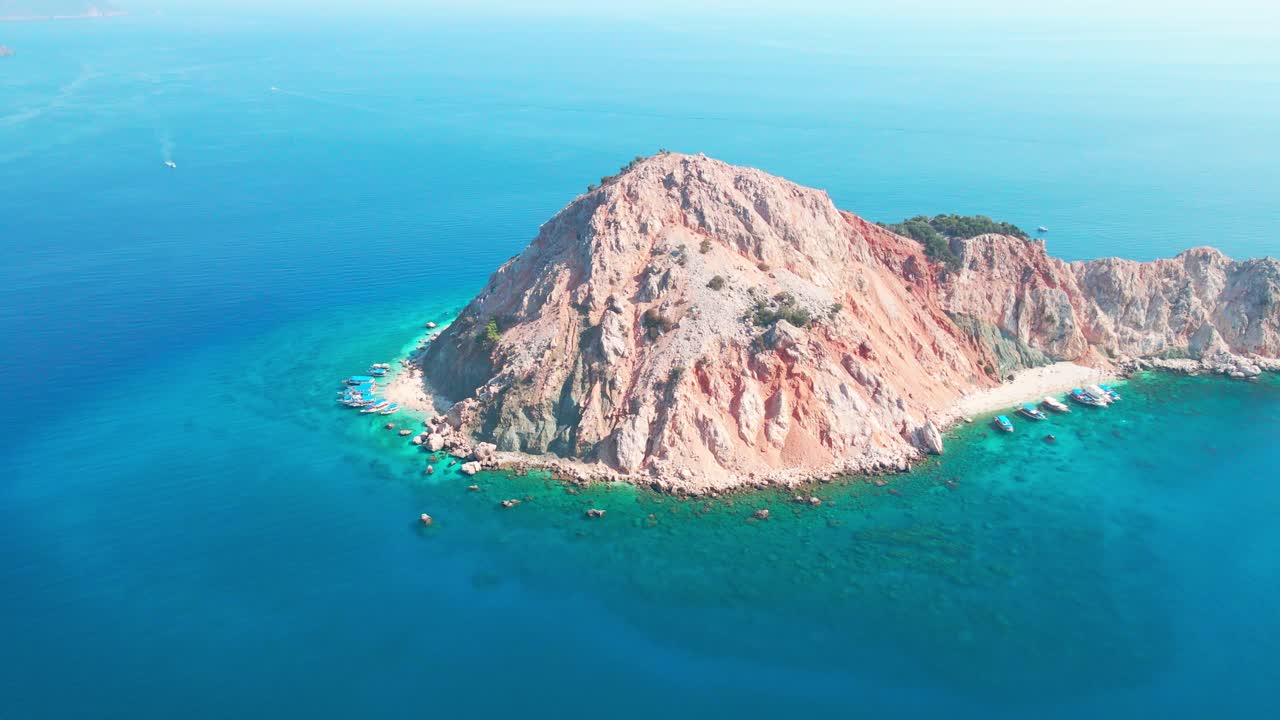Aerial 4K drone view of Suluada Island in Adrasan Sea, Antalya &ndash; Turkey