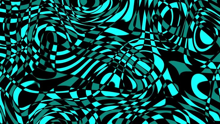 Abstract cyan and black chaos texture loop with swirling warped patterns