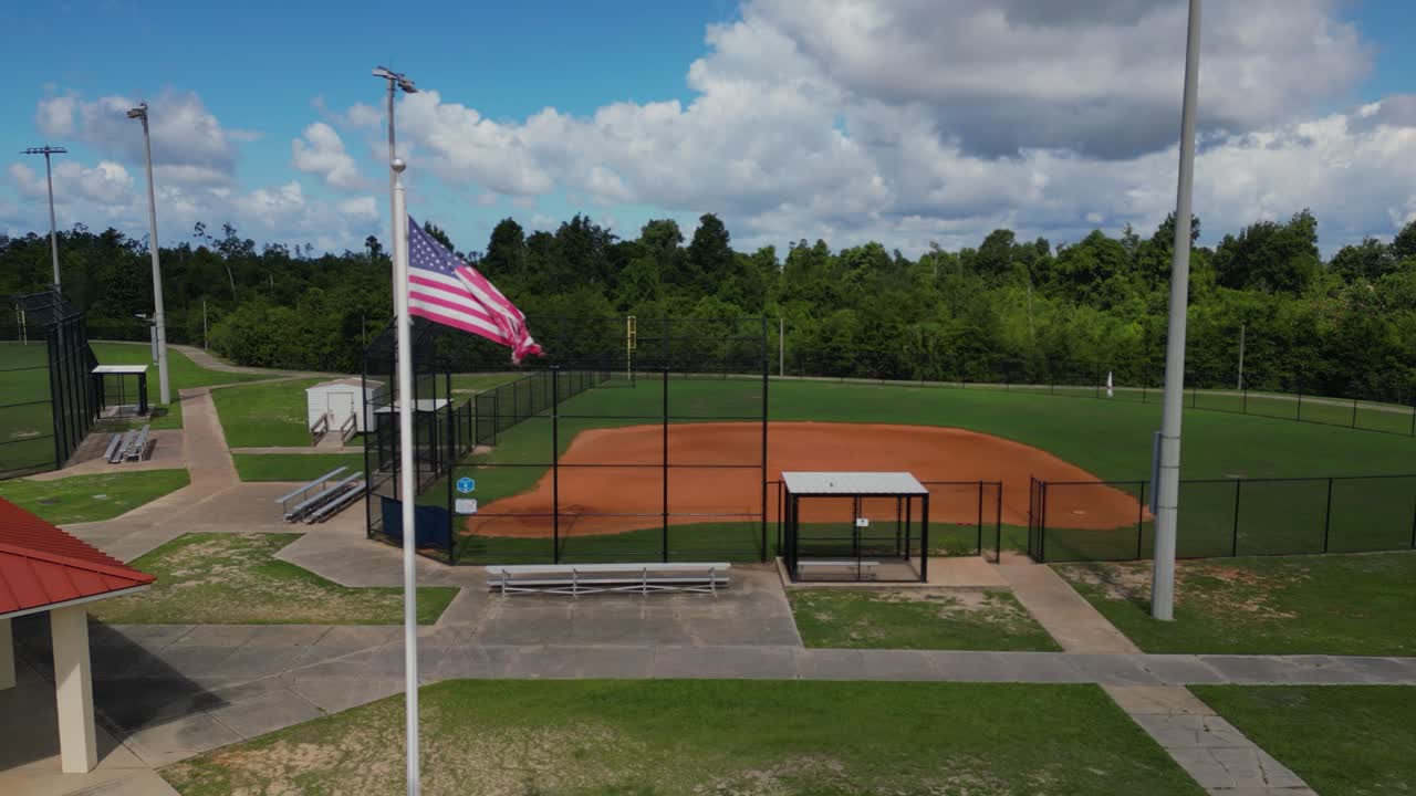 Baseball Field with American Flag