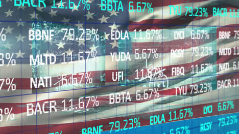 stock market data processing against american national flag