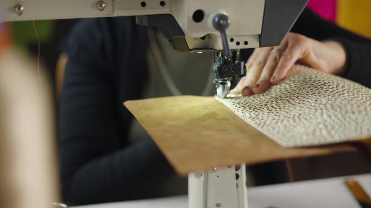 Sewing machine in use