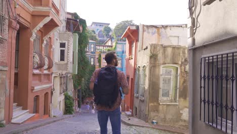 istanbul balat historical street with colorful houses.