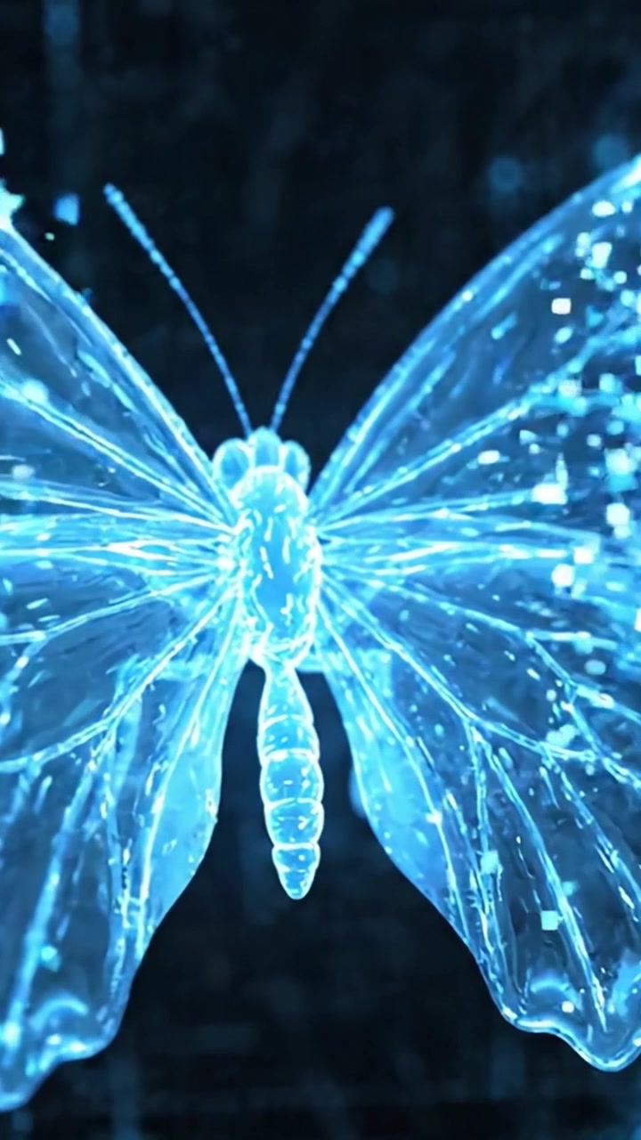 A Mesmerizing Digital Butterfly Glowing in Blue Light, Capturing Nature's Beauty and Transformative Elegance Through Stunning 3D Visualization