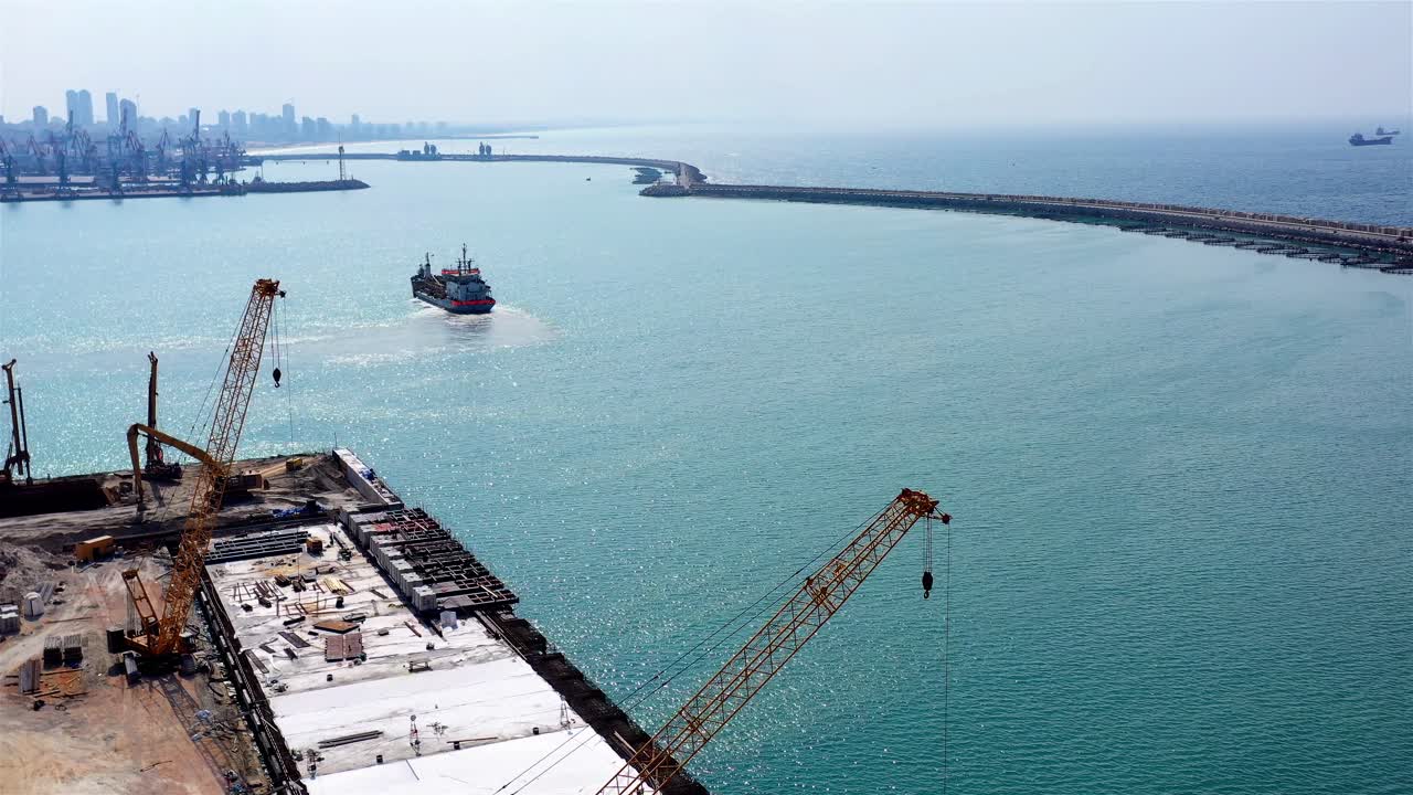 Aerial View of Dredging Operations in a Harbor