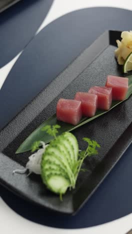 tuna sashimi with cucumber and ginger