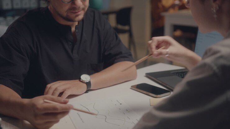 Colleagues Discussing Business Plan and Shaking Hands at Night