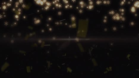 animación de confeti y copos de nieve sobre fondo negro
