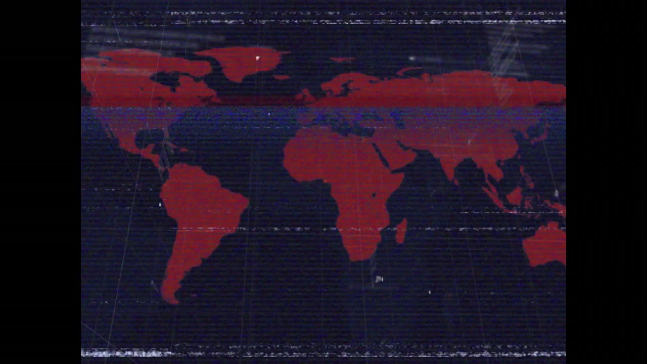 animación del procesamiento de datos y el mapa del mundo sobre fondo negro