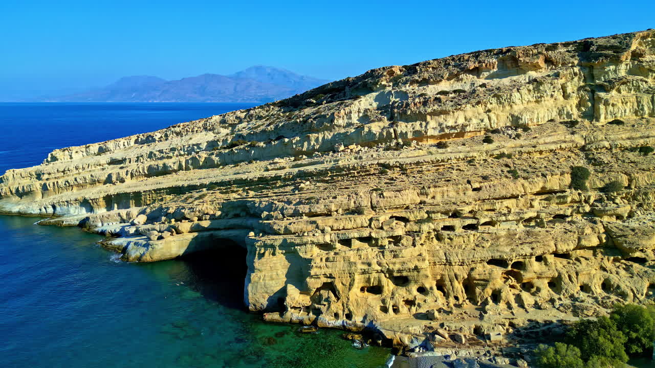 Aerial view of rock formations at the Venetian Fortezza on Crete island, Greece