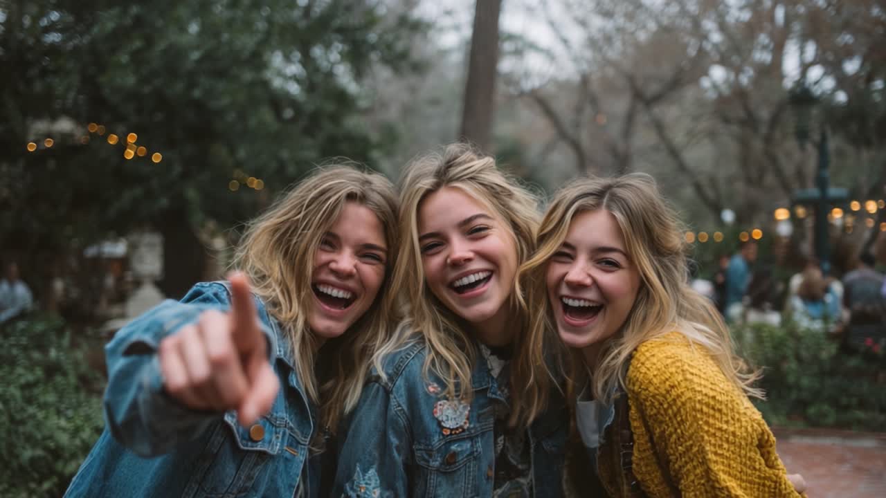 Joyful Friends Laughing Together in a Lively Outdoor Setting, Embracing Life and Celebrating Friendship Amidst Nature's Beauty