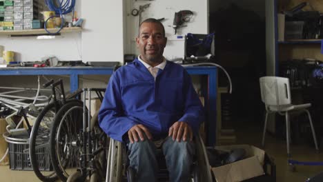 disabled man with wheelchair looking at the camera