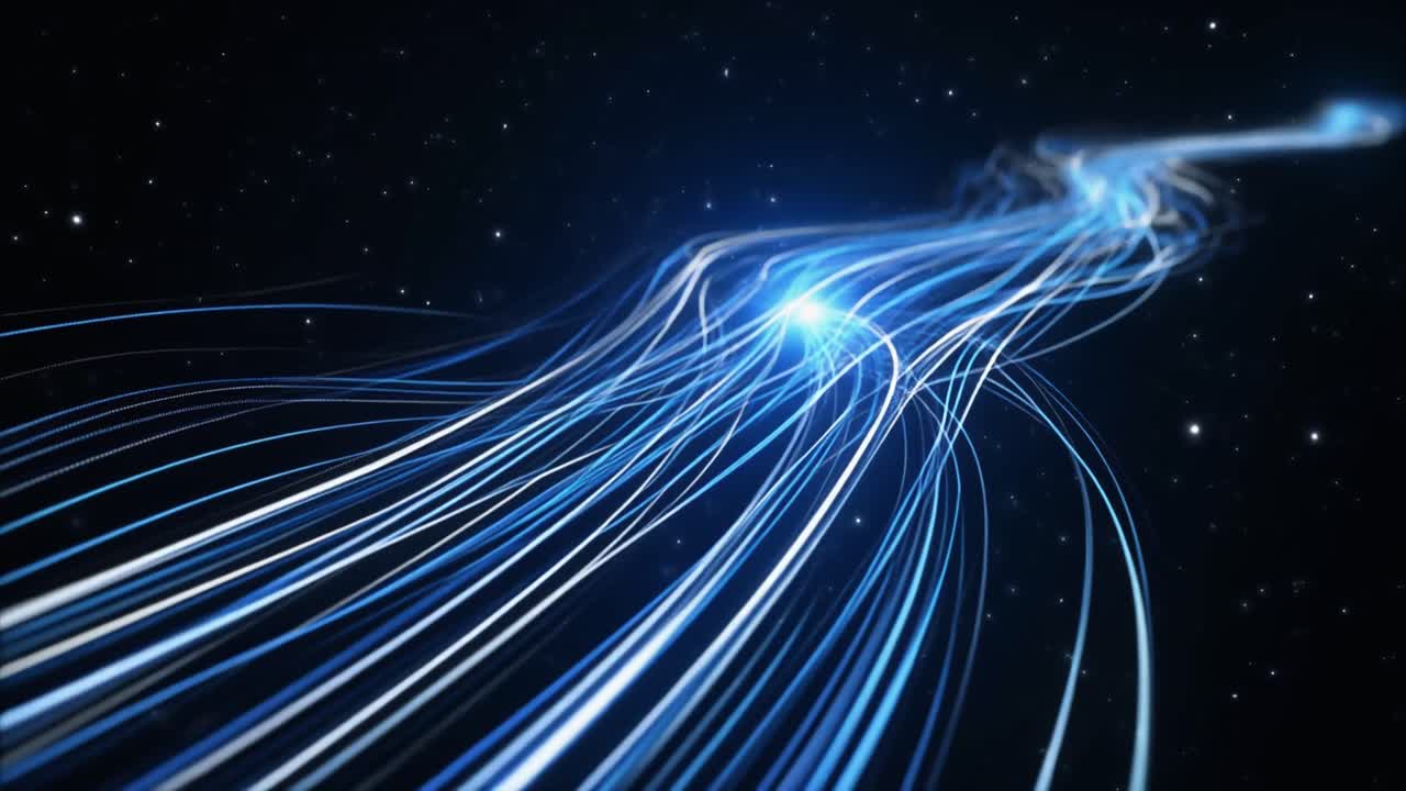 Abstract Blue Light Trails Representing Data Flow and Communication