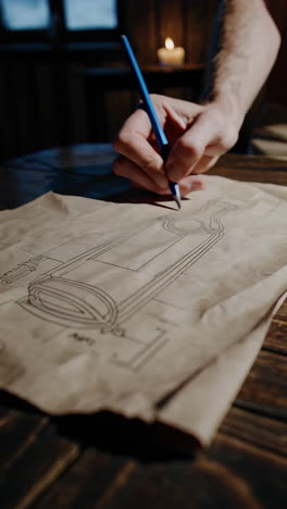 person drawing a detailed sketch of a vintage bottle design.