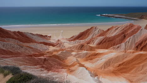 stunning coastal landscape with eroded red cliffs and turquoise water