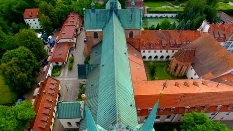 aerial: oliwa public park in sopot, poland