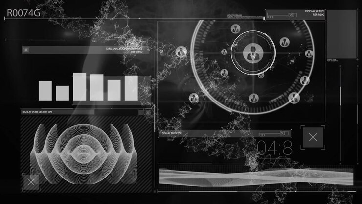 Animation of data processing over dna strand on black background