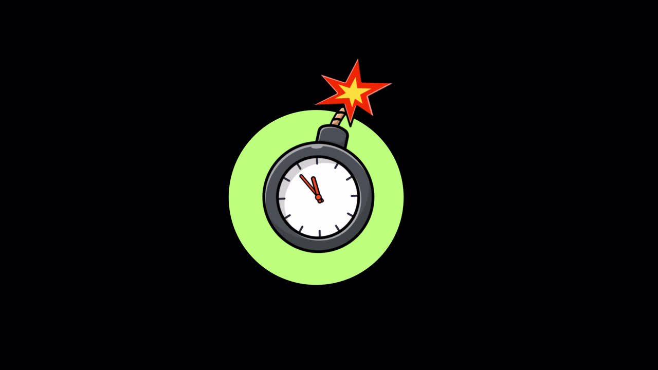 Animated Cartoon Time Bomb Ticking with Lit Fuse