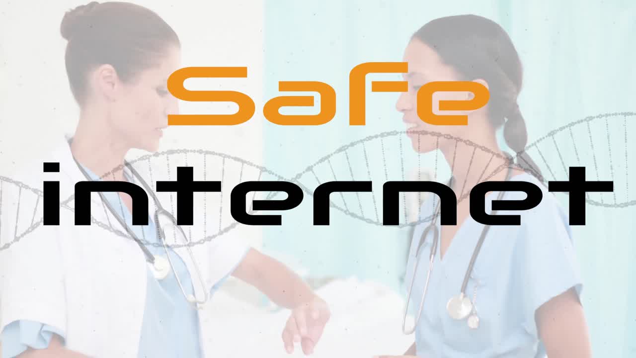 다양한 여성 의사들이 얘기하고 웃는 안전한 인터넷의 애니메이션