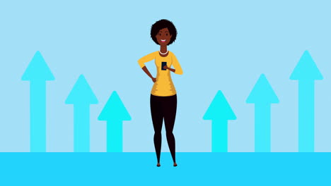 afro businesswoman with arrows statistics