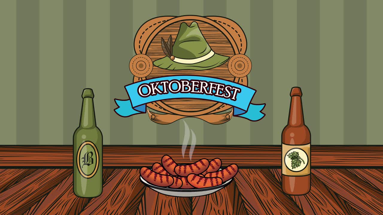 오크테르페스트 축제 애니메이션: 소시지와 맥주