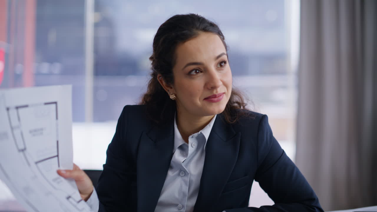 Architect proposing blueprint samples client office closeup. Engineer consulting