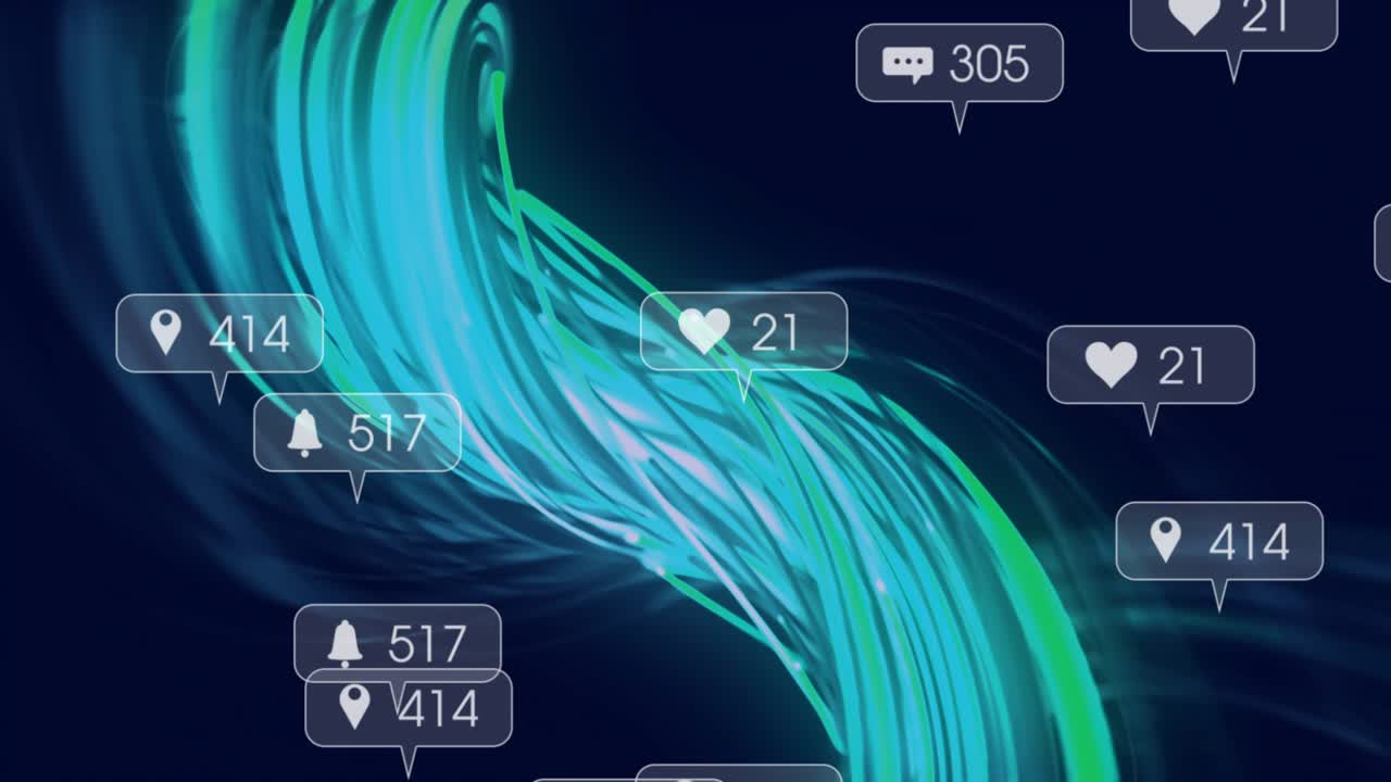 As data ribbon materializing swirling upward carrying media callouts tracking engagement metrics