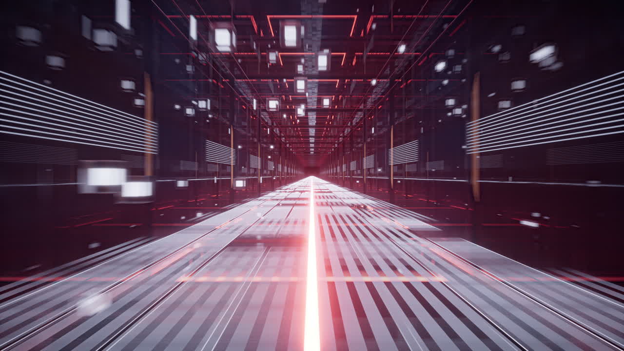 Going forward in digital cyberspace, sci-fi concept tunnel, 3d rendering.