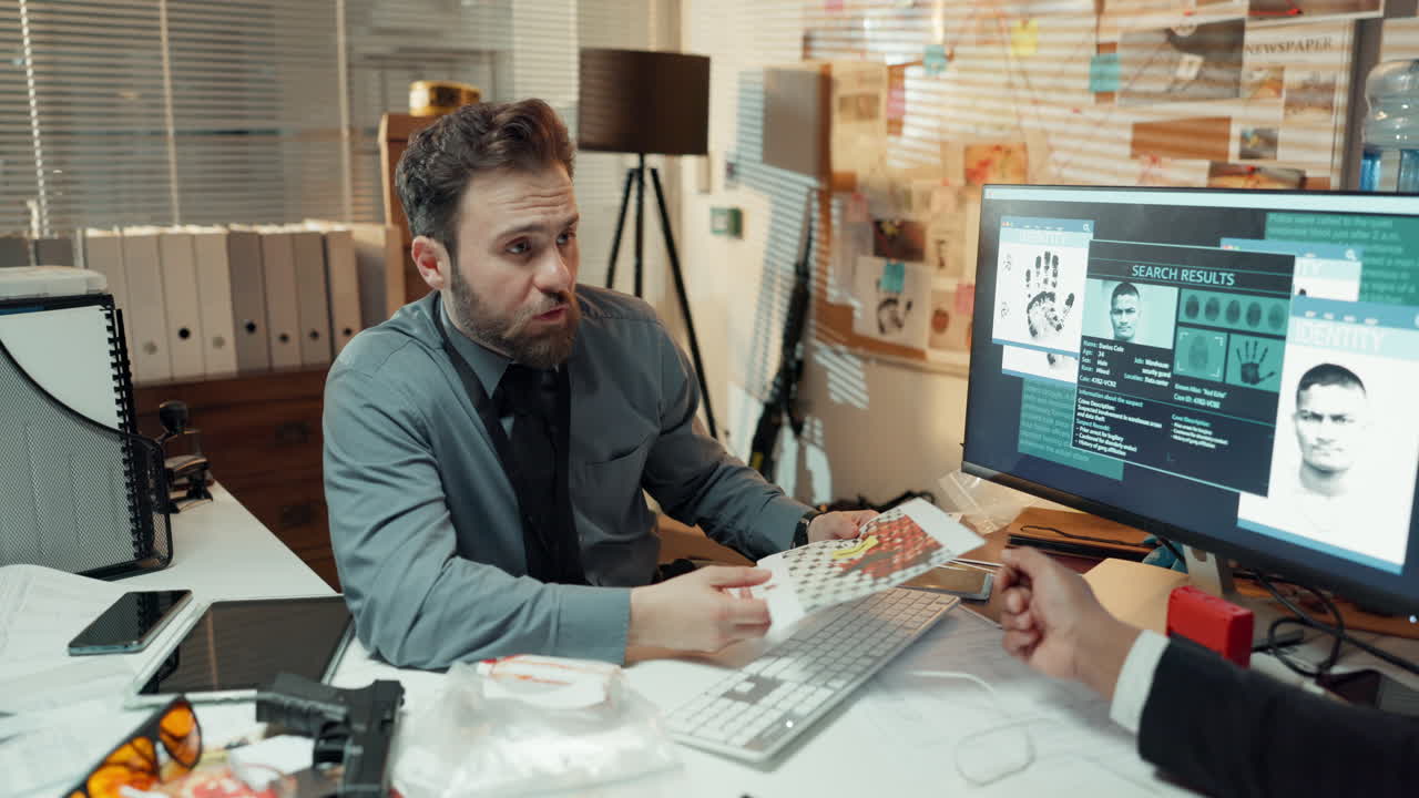 Detective Investigating a Case in His Office