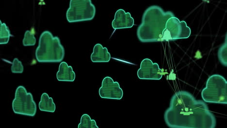 animación de iconos de nubes y procesamiento de datos en todo el mundo
