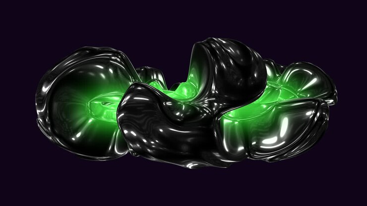 Motion dark green and black abstract shape with liquid effect on outer space
